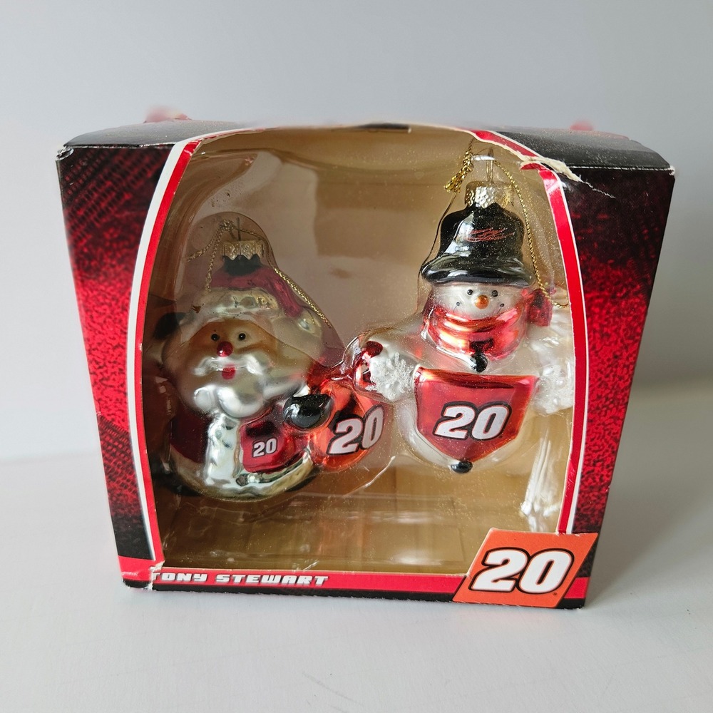 Nascar Tony Stewart #20 Collectible Ornament Set Trevco Christmas Snowman Santa